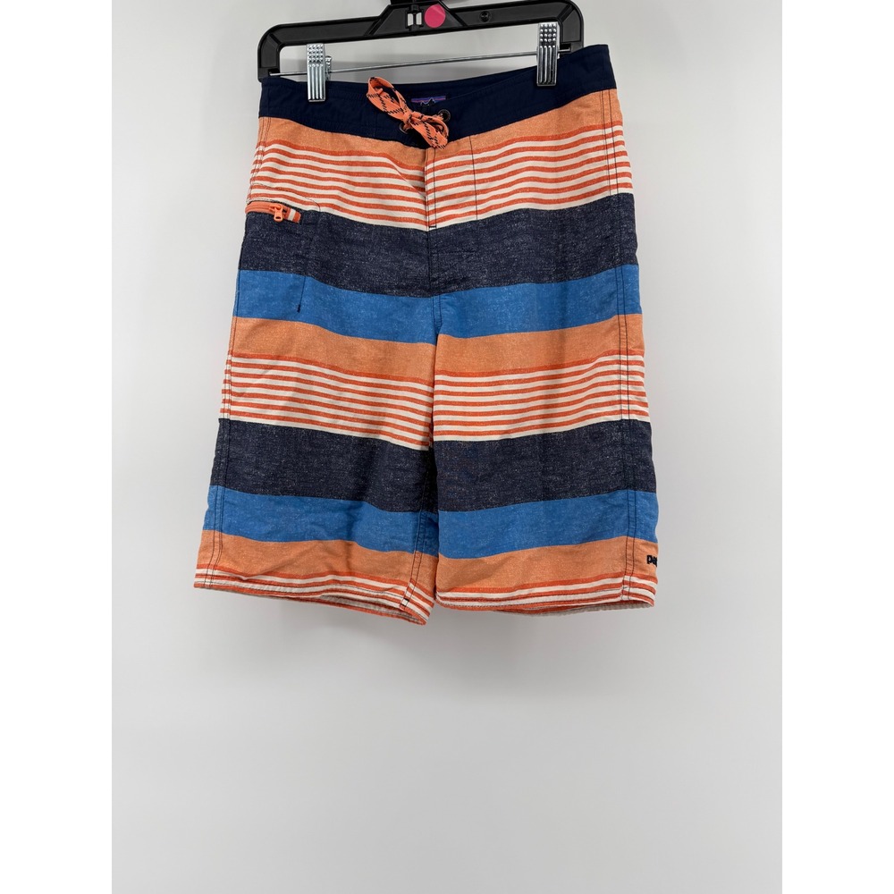 Patagonia Boys Striped Board Shorts Blue Orange Swim Trunks Size 12